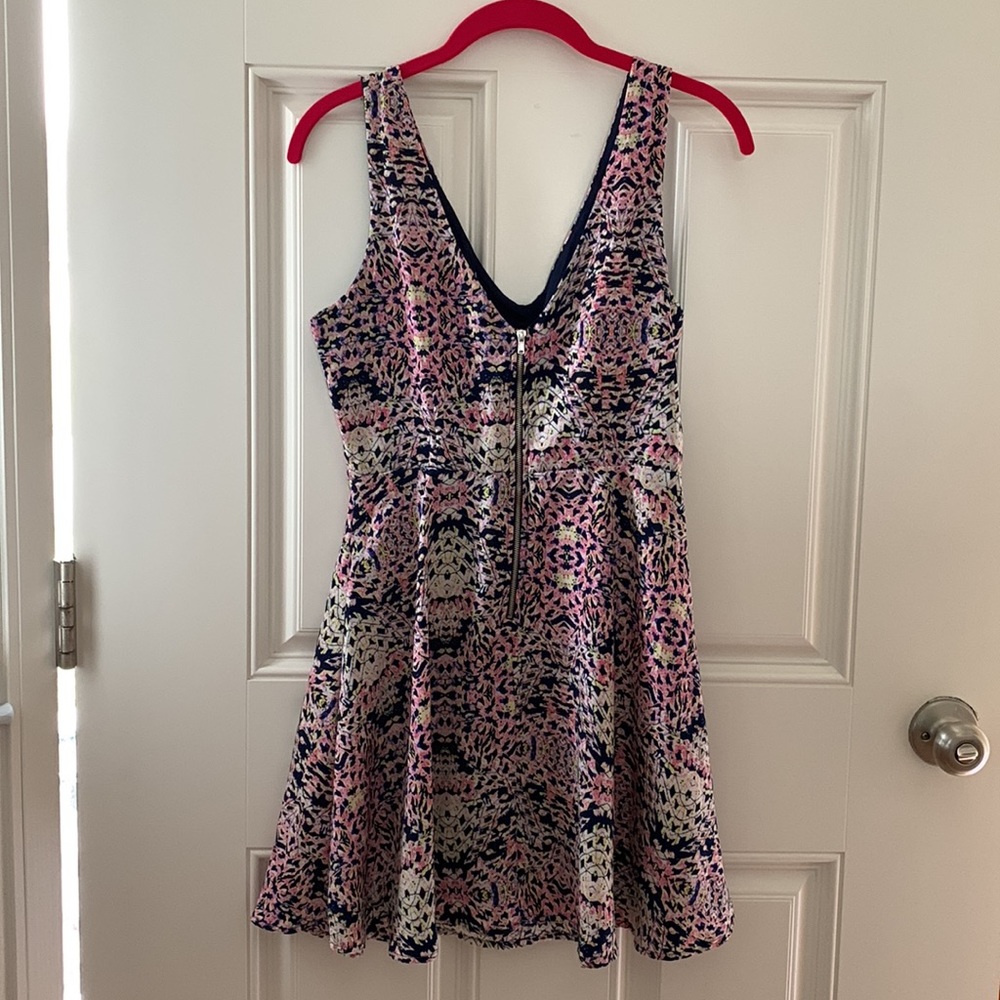 One Clothing Navy Print Mini Dress- Small - Picture 2 of 3